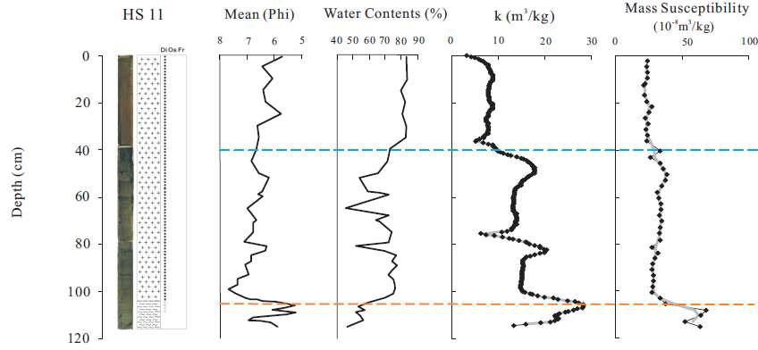 Downcore variations of magnetic susceptibility (core HS11)