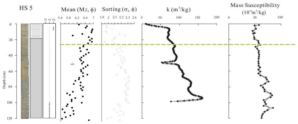 Downcore variations of magnetic susceptibility (core HS5)