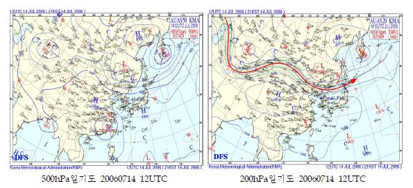 500hPa 및 200hPa 일기도