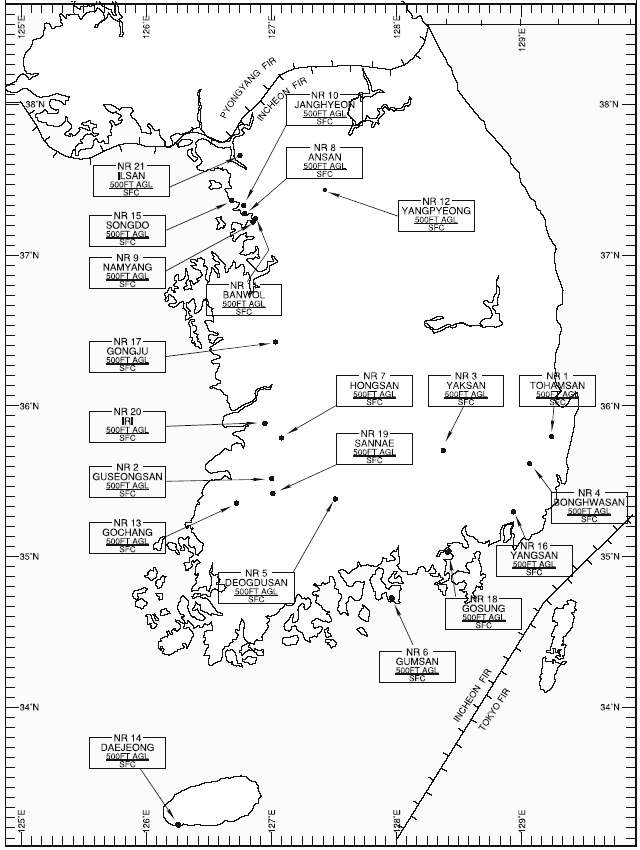 그림 1.2.2 초경량비행장치 비행공역 (국토해양부 고시 제2004-5호)