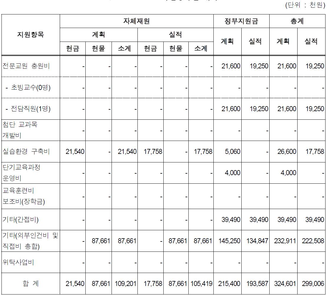 KAIST 지원항목별 내역