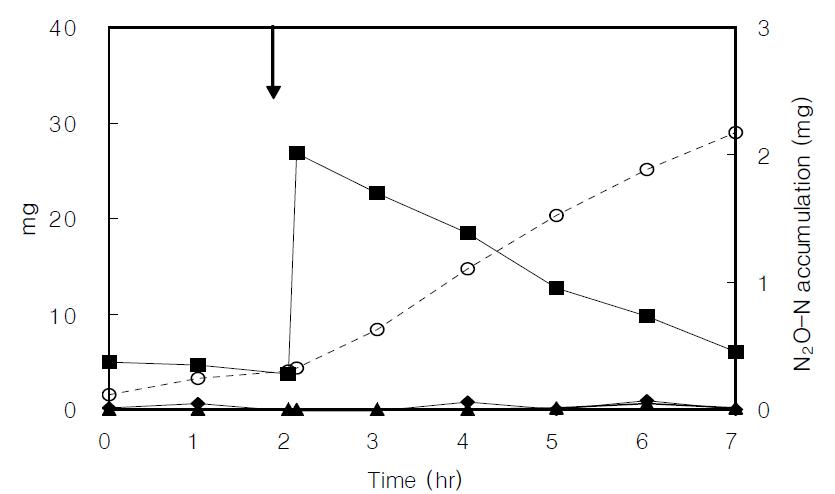 50 mg/L NO2--N concentration profiles of the denitrification batch reactor