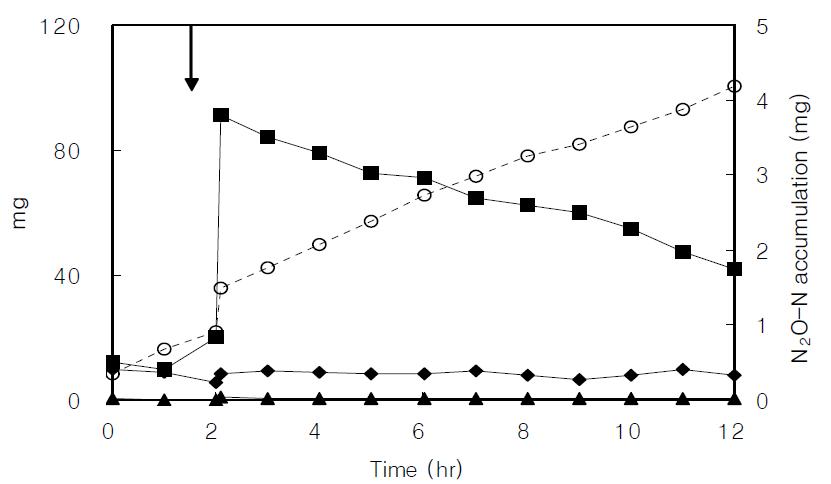 200 mg/L NO2--N concentration profiles of the denitrification batch reactor