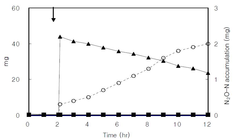 100 mg/L NO3-N concentration profiles of the denitrification batch reactor