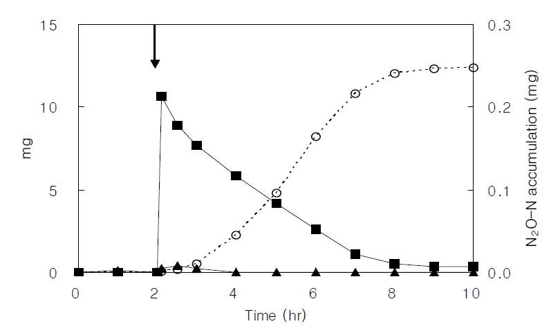 25 mg/L NO2--N concentration profiles of the denitrification batch reactor