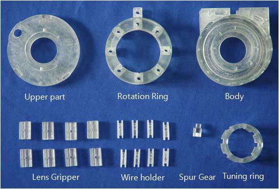 RP공법으로 가공된 렌즈시스템의 부품들