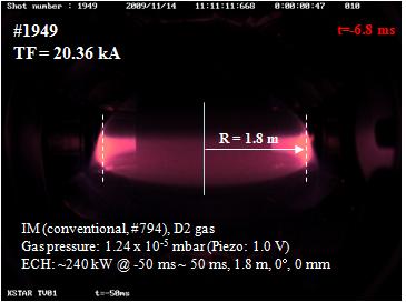 2009년 KSTAR shot # 1949의 110 GHz ECH에 의한 전이온화 이미지