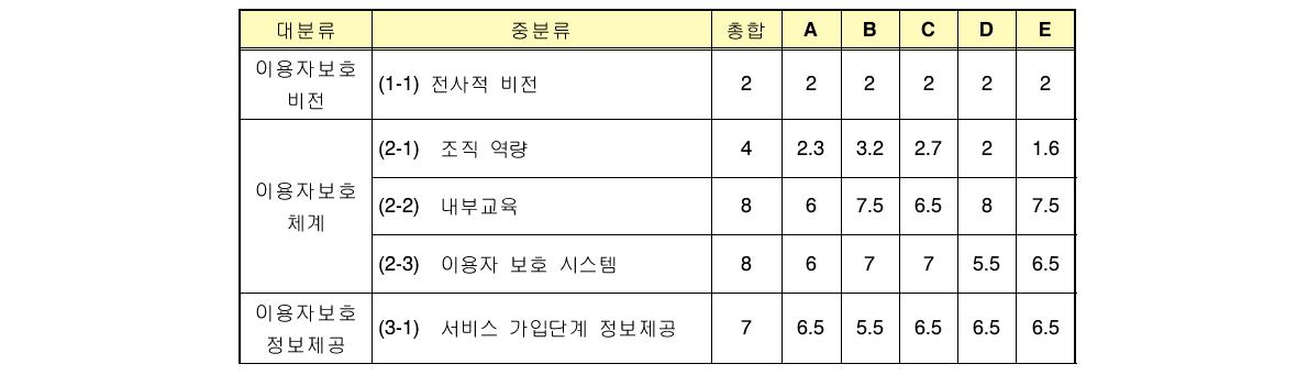 이용자보호 수준 파일럿 평가 결과