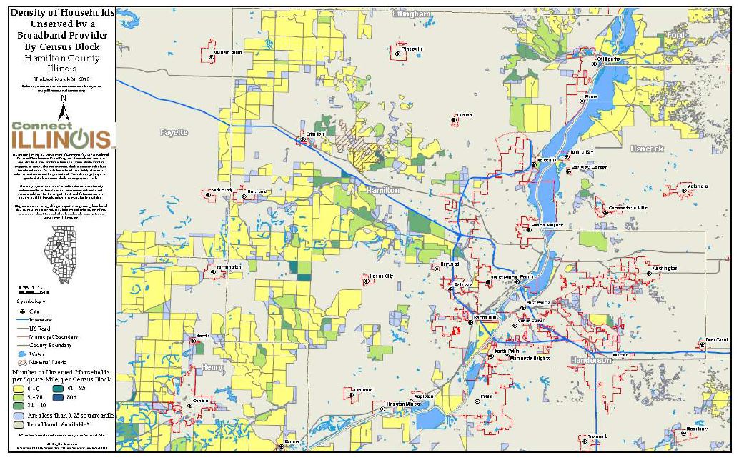 Illinois주의 Broadband Density Map(County-level : Hamilton)