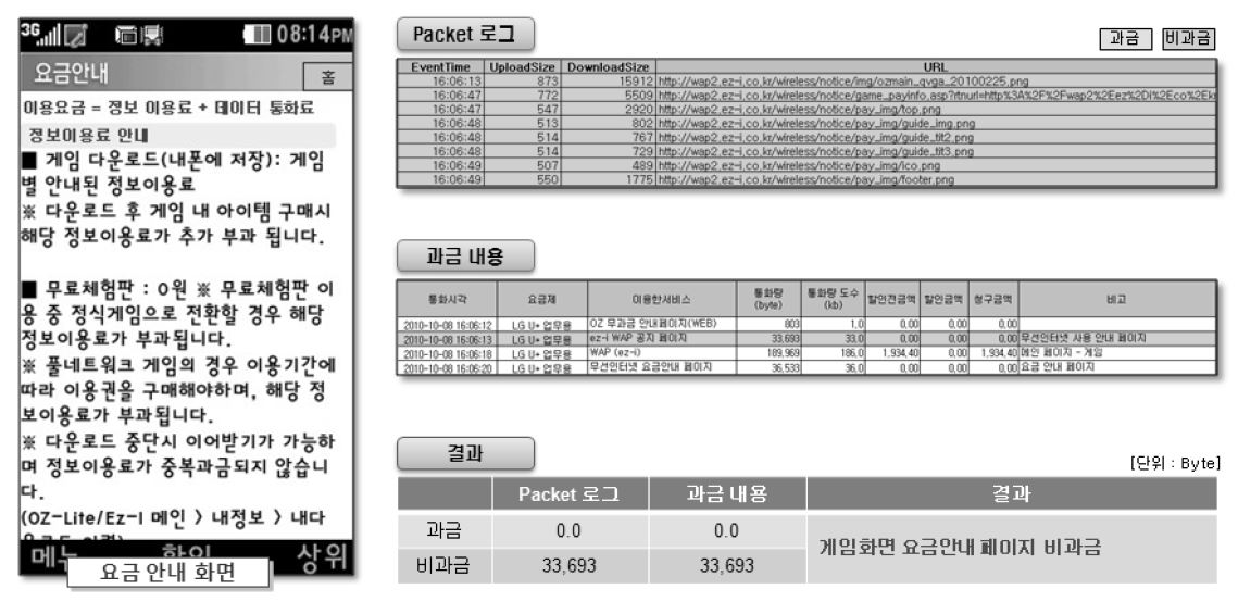 게임 분야 요금안내 과금 여부 결과 (LGU+)