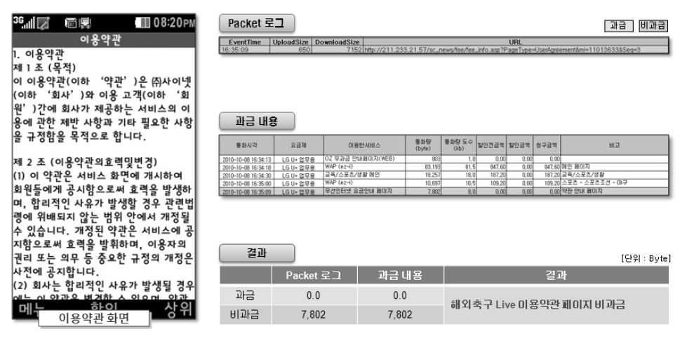 스포츠/생활(해외축구Live) 분야 이용약관 안내 과금 여부결과 (LGU+)