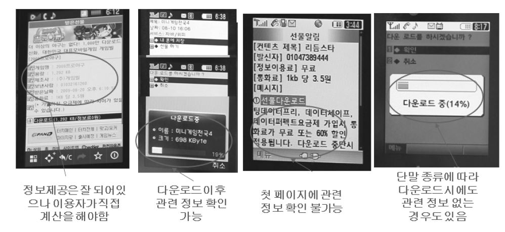 선물 다운로드 받는 경우 안내 메뉴 사례들