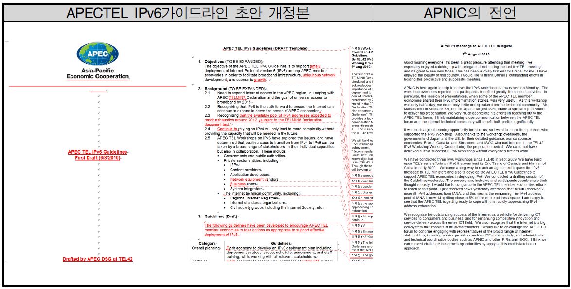 ‘IPv6 가이드라인 초안 개정본’(좌)와 ‘APNIC의 전언’(우)