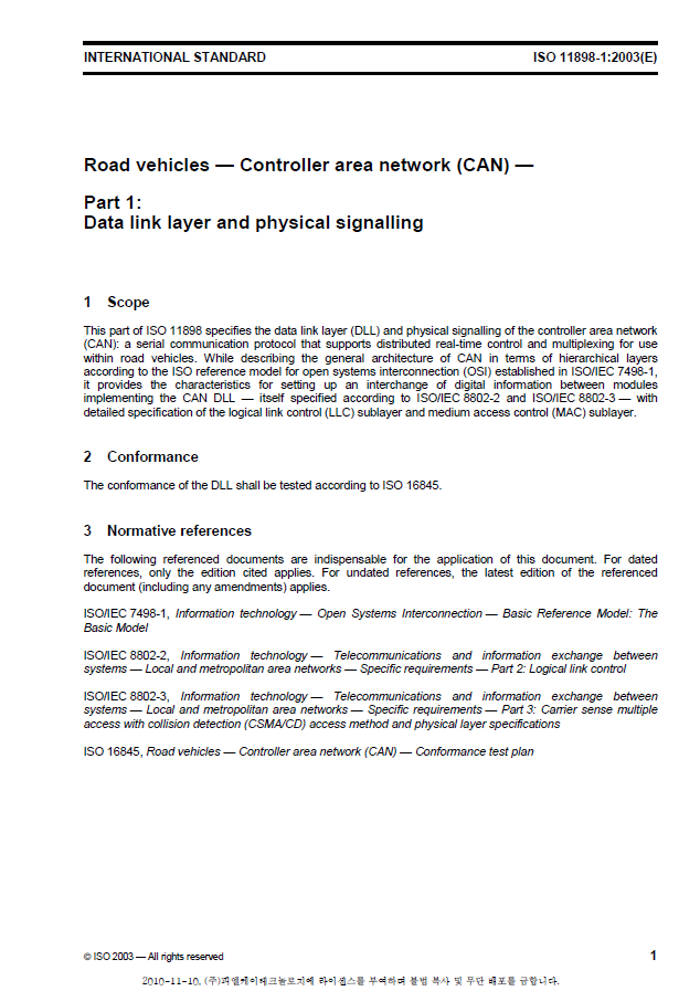 ISO11898-1-2003, Road vehicles - CAN (Part 1) Data link layer and physical signalling의 일부