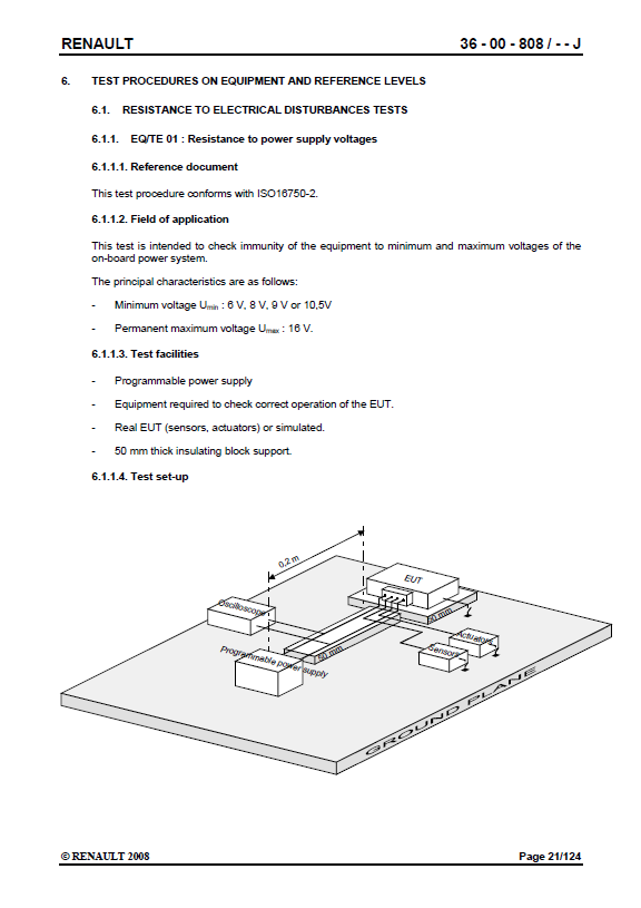 로노삼성자동차 Product Specification - Resistance to Electrical Disturbances and electromagnetic compatibility instructions concerning electrical, electronic and pyrotechnic equipment의 일부