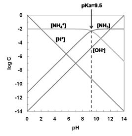그림 72. 암모니아 수용액의 로그농도표