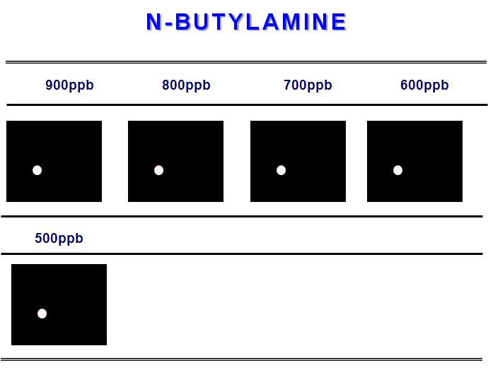 Color difference maps for n-butylamine from 150ppm to 500ppb at 30℃.