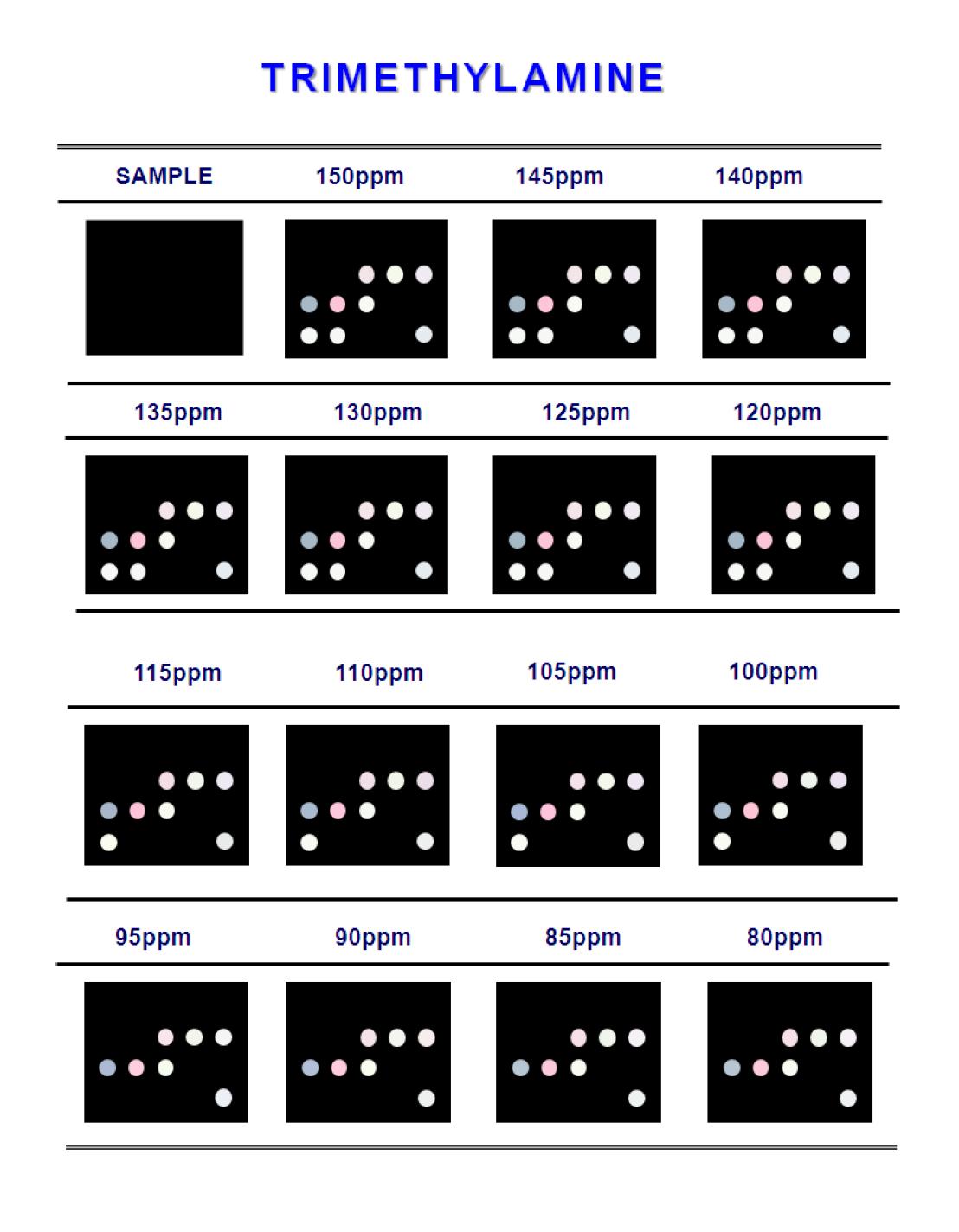 Color difference maps for hexylamine from 150ppm to 500ppb at 30℃.