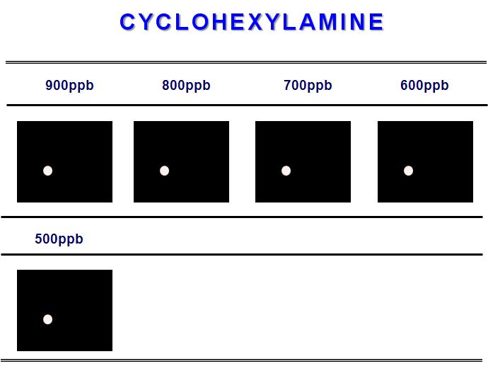 Color difference maps for cyclohexylamine from 150ppm to 500ppb at 30℃.