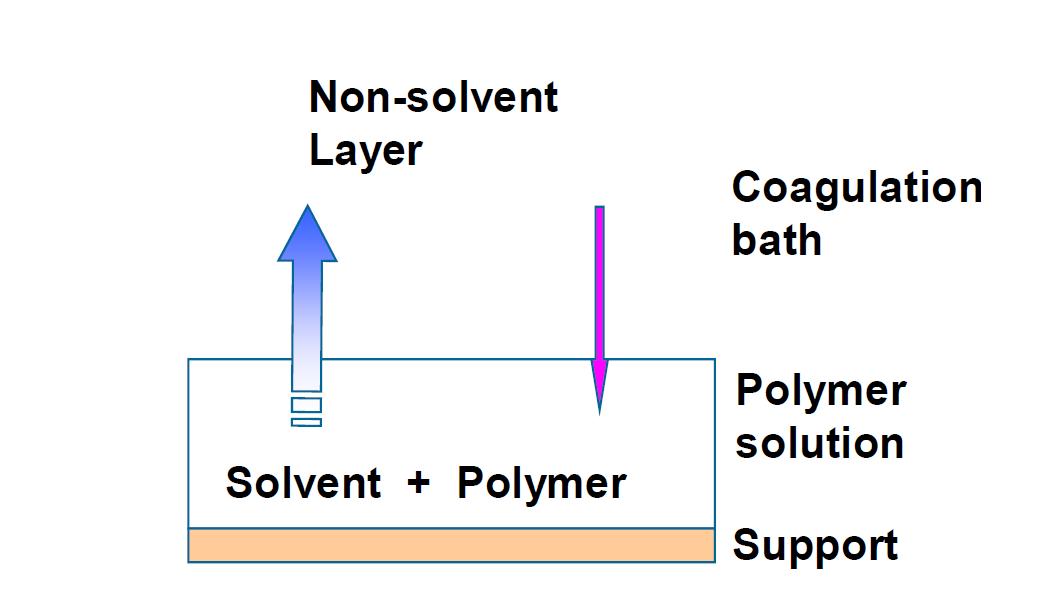 Principle of the formation of a membrane by phase inversion.