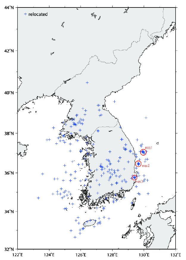 Fig. 3.1.3. Epicentral map of earthquakes occurred from 2003 to 2008 determined using HYPOELLIPSE.