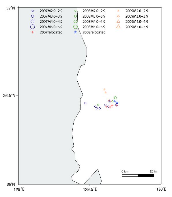 Fig. 3.1.6. Epicentral map of earthquakes in 'eqs2'.