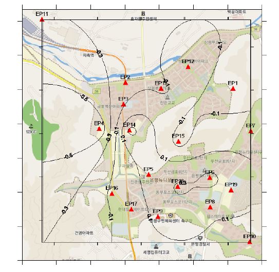 Fig. 3.1.11. Distribution of temperature deviation at the Eunpyeong experiment area.