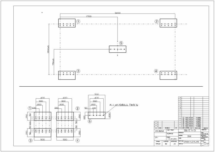 Jig hole machining drawing for sled test