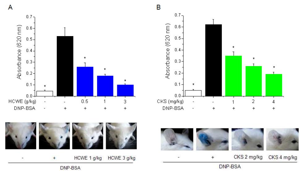 Effects of HCWE and CKS on mast cell-mediated allergic reaction in mice.