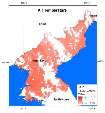 MODIS07_L2로부터 산출한 기온 분포