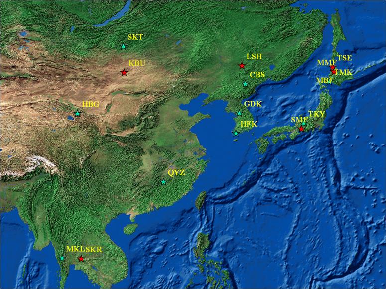 MODIS로부터 산출된 입력자료 및 증발산을 평가하기 위한 지상 관측 지점.