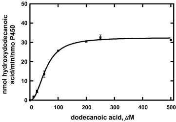 Steady-state kinetics of lauric acid hydroxylation by CYP52