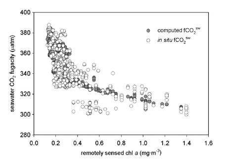 Biscay 만에서 관측된 이산화탄소농도와 위성 자료에서 추정된 이산화탄소농도 분포