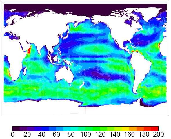 전지구 대기-해양 DMS 연평균 플럭스 분포