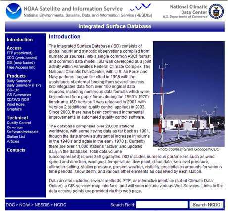 전구지상관측자료 데이터베이스 (ISD) 웹사이트