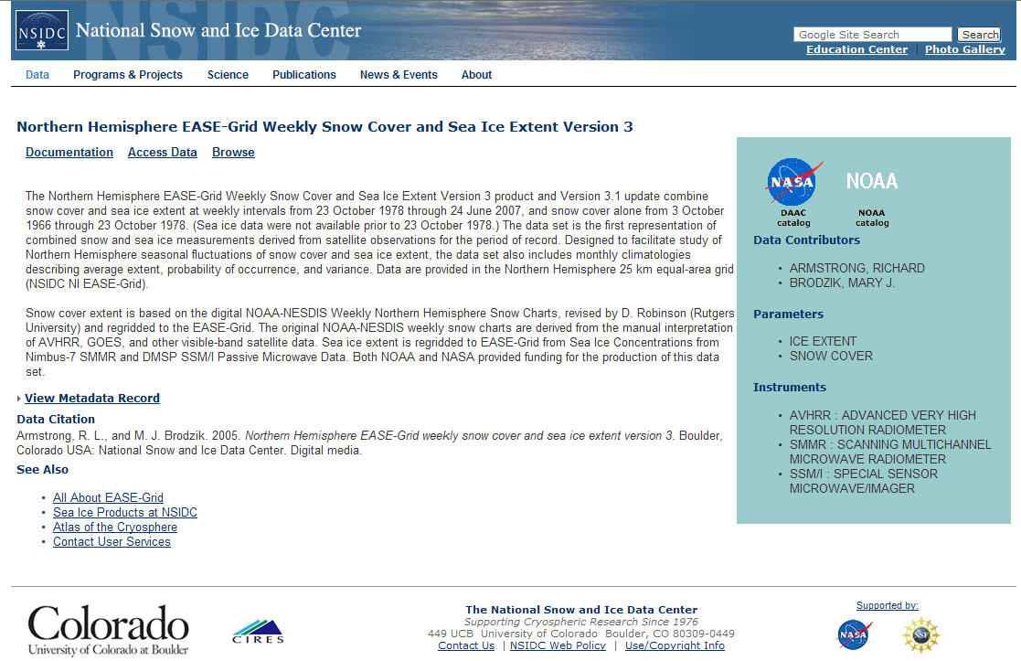 북반구 snow cover data 제공 사이트(NSIDC)