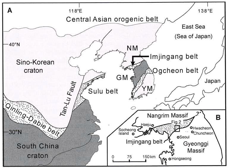 Locations of Imgingang belt and Okcheon belt