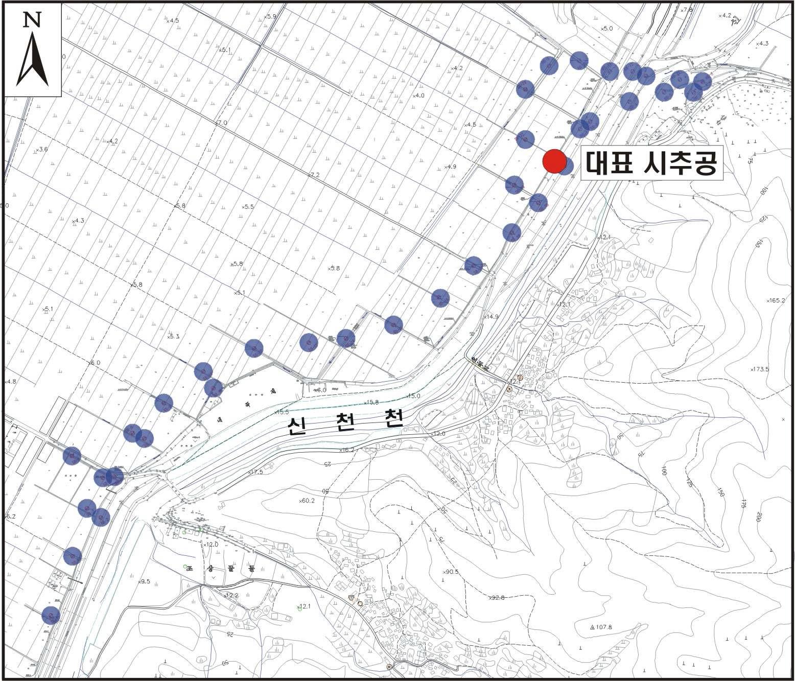 김해시 한림면 충적지 일대의 시추공 위치 및 대표 시추공