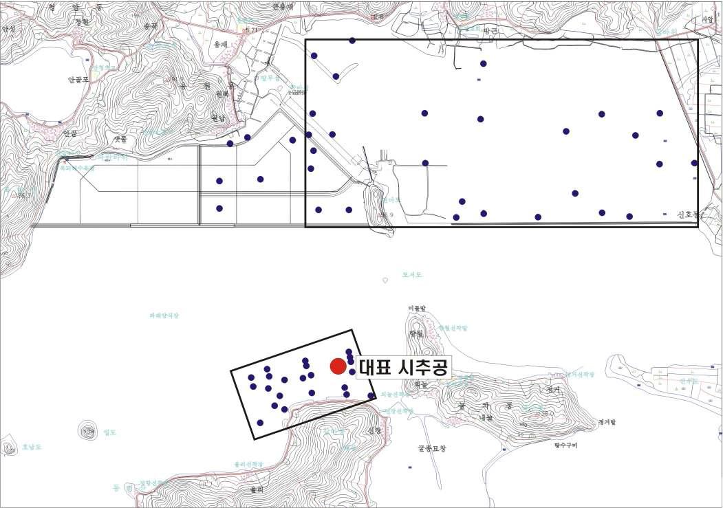 녹산공업단지와 부산신항 일대의 시추공 위치 및 대표 시추공