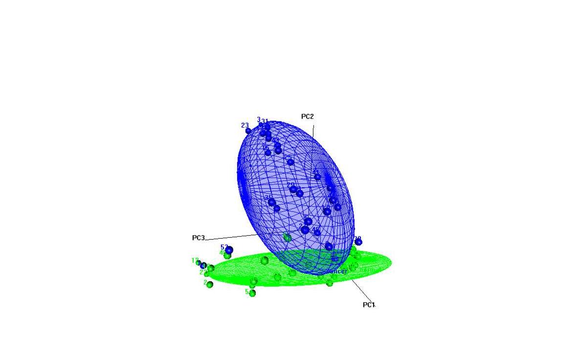 Principal component analysis를 통한 54개 sample의 grouping