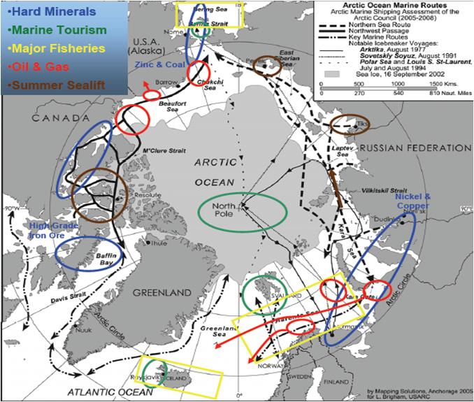 북극해의 주요 해상항로도