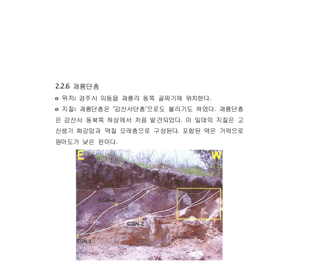 괘릉단층의 노두사진(장태우,2001).