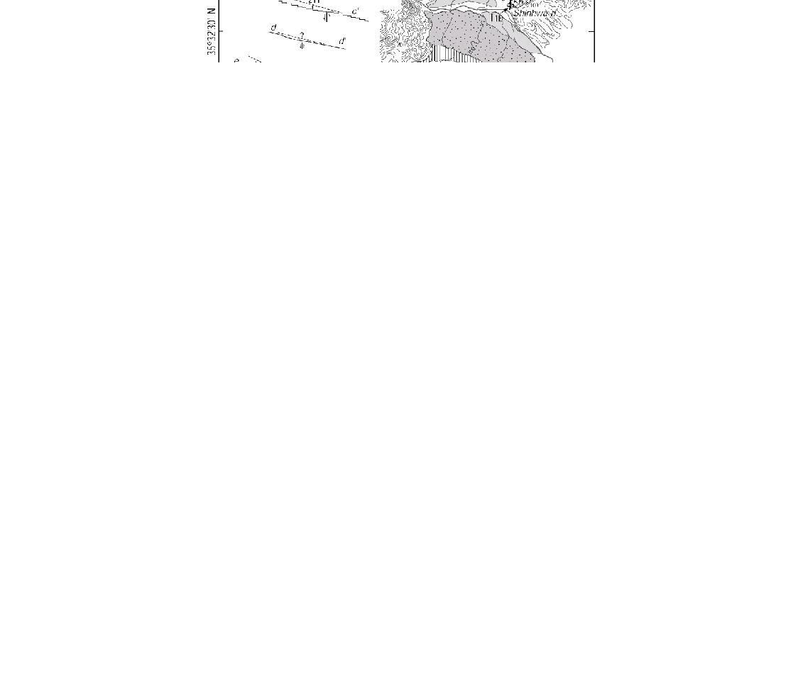 언양-통도사 지역에 대한 제4기 퇴적층 분류, 지형단면 및 제4 단층 위치도(Kyung, 2003)