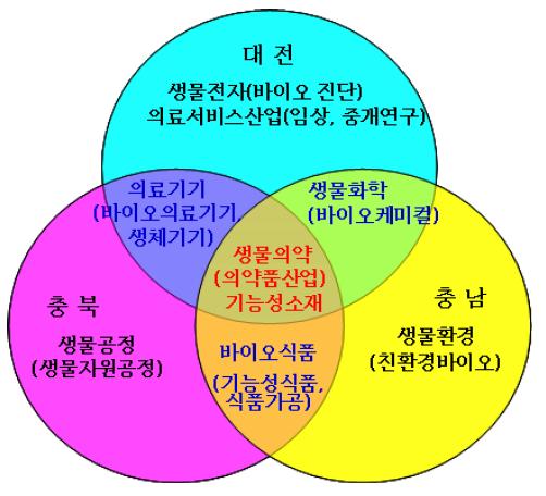 충청권 바이오산업 분야별 특화도