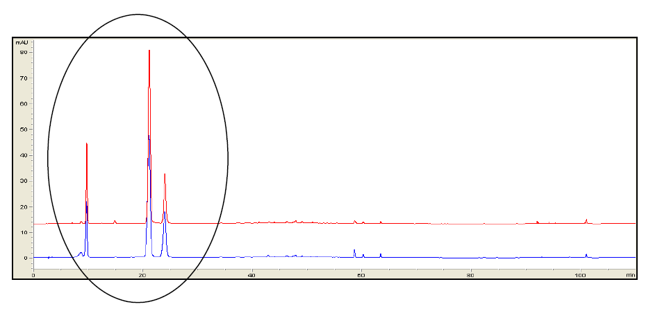 표준시료 및 비임상 시험용 제조 시료의 chromatogram