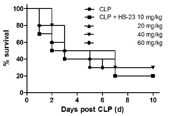 Effect of HS-23 on sepsis-induced lethality in mice.