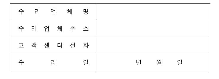 우리나라의 의료기기 수리표시사항 양식(안)