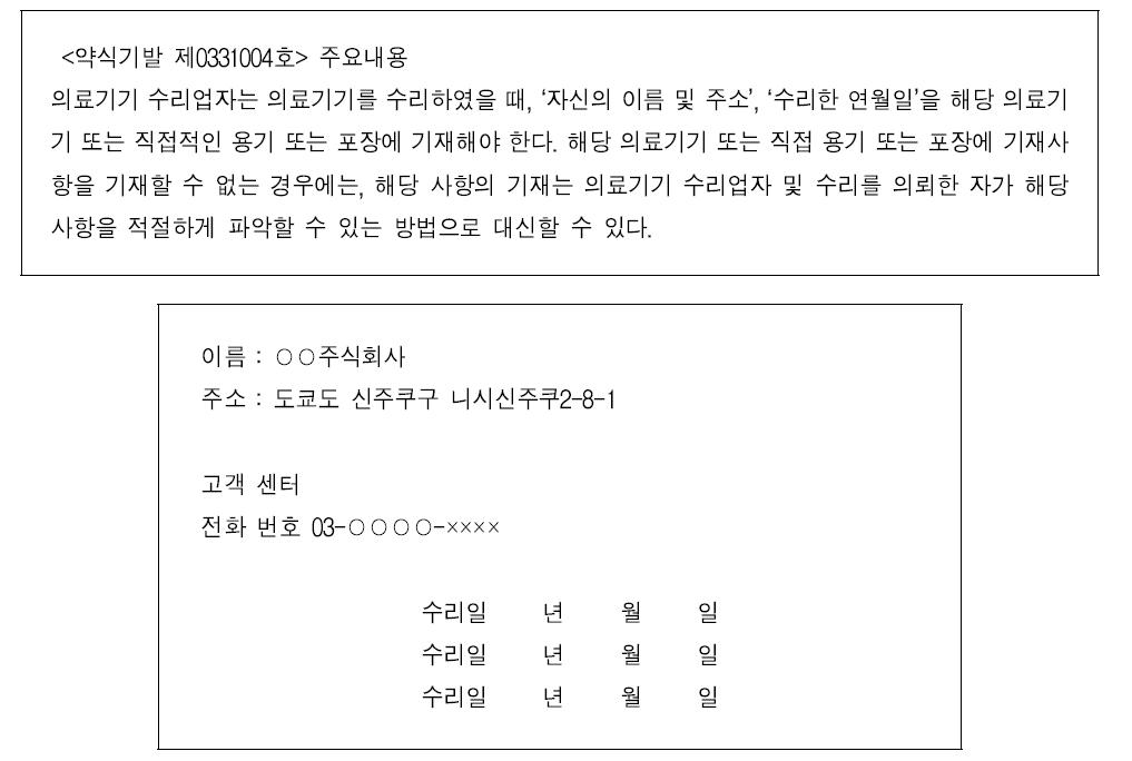 일본의 의료기기 수리표시사항