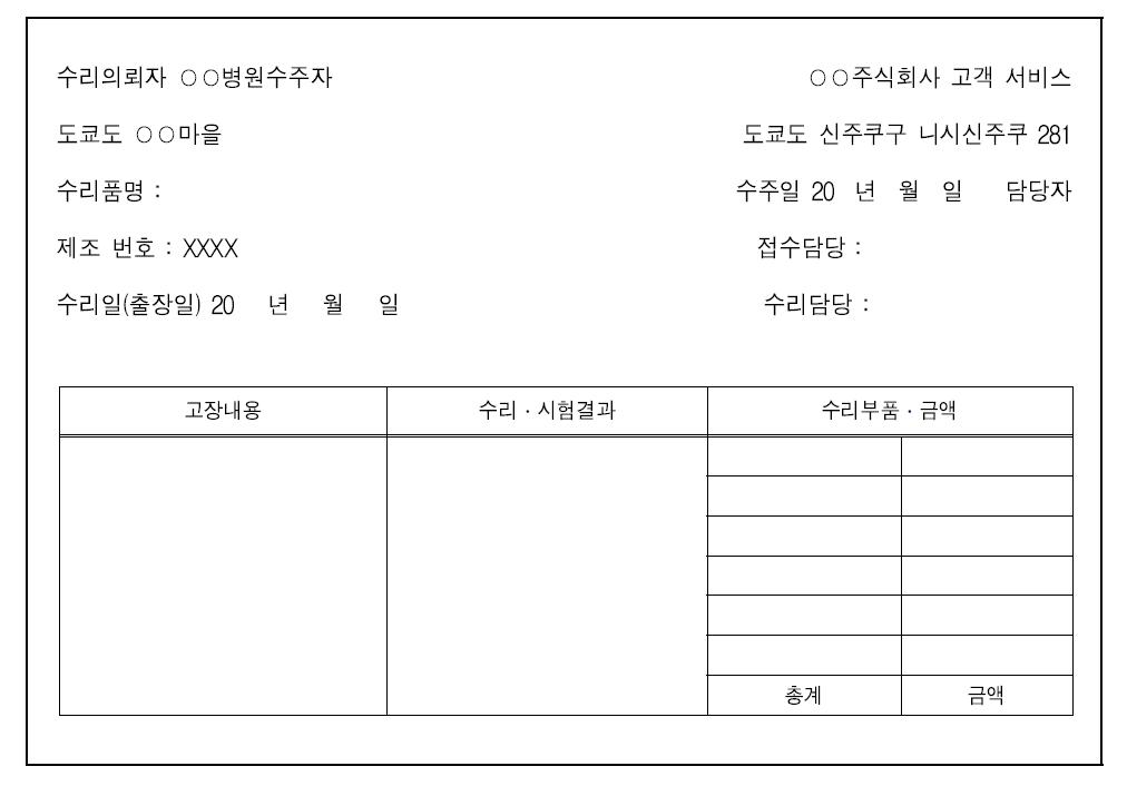 일본의 수리의뢰자 통지문서