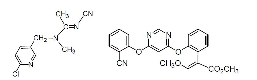 Acetamiprid와 azoxystrobin의 화학 구조식